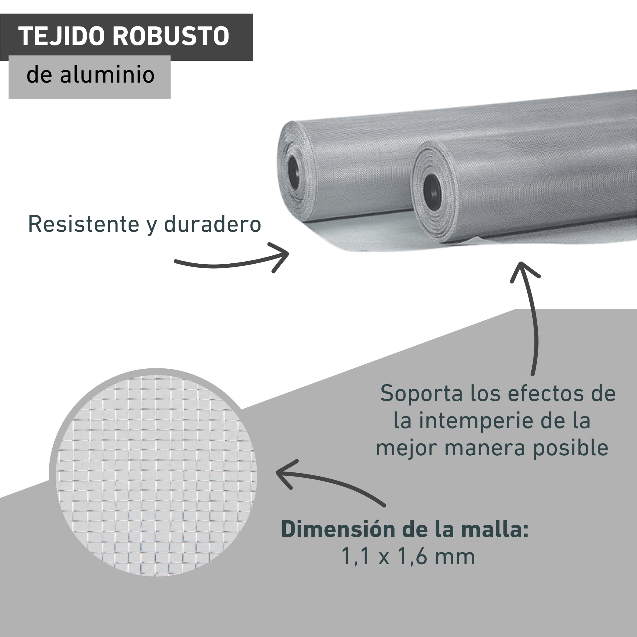 Windhager mosquitera, Tejido de Aluminio, Robusta, Resistente, Plateada, 100 x 250 cm, 03621