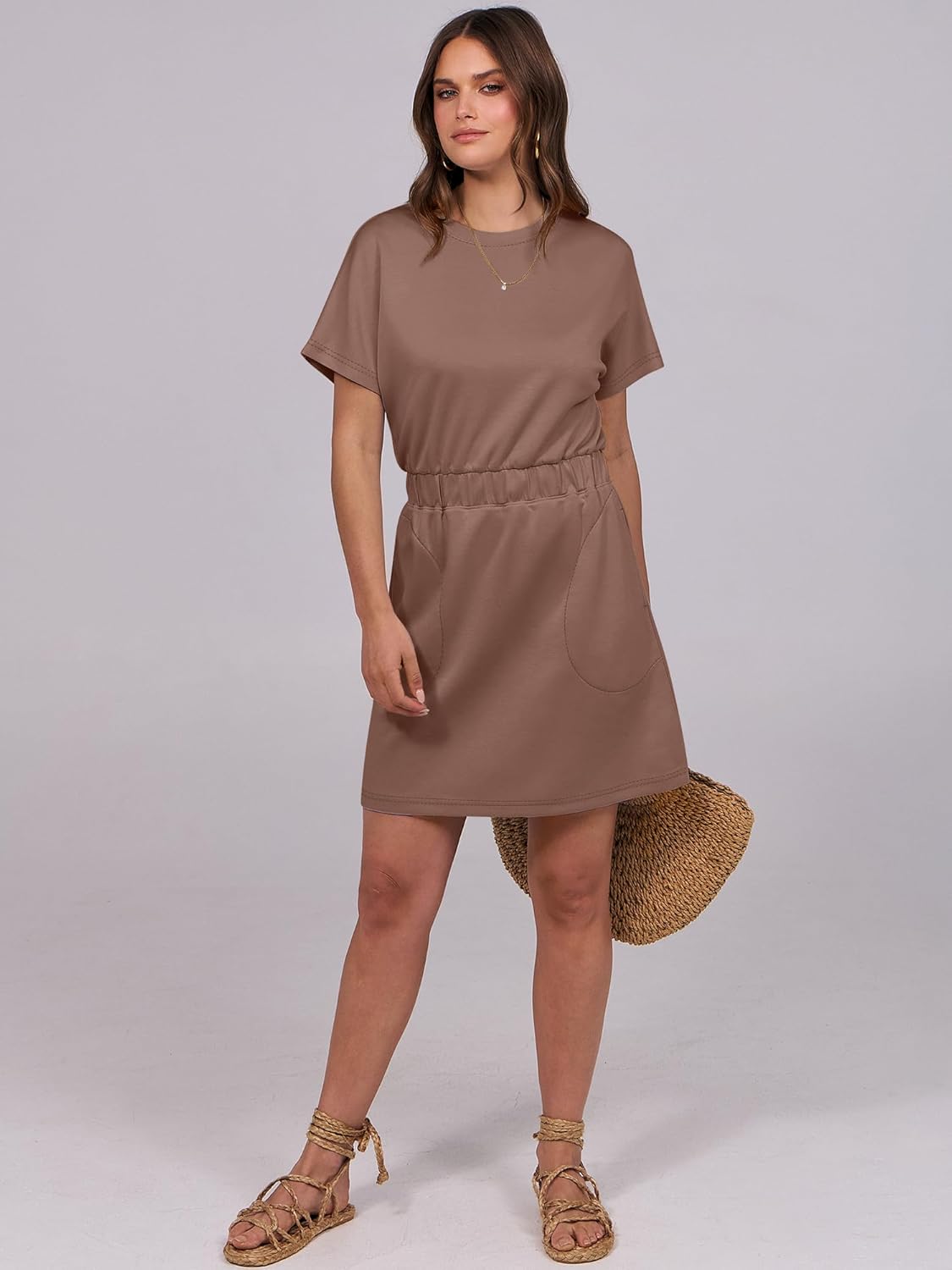 ANRABESS Womens Dresses 2026 Summer Casual Short Sleeve Crew Neck Elastic Waist Mini T Shirt Dress with Pockets - Image 6