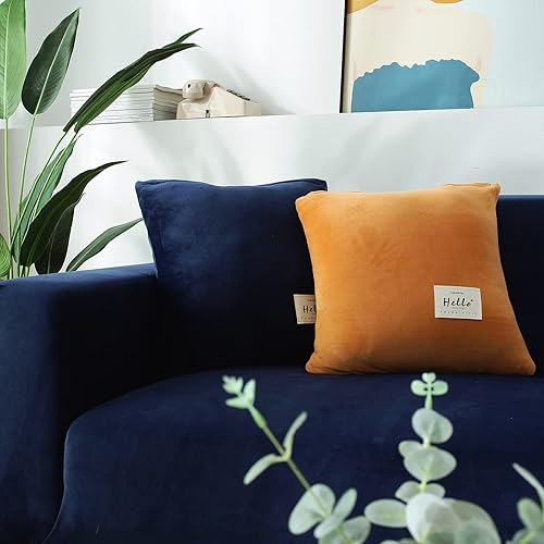 Miniatura 8 de LiveGo Funda de sofá de terciopelo grueso con funda de almohada, fundas elásticas para sofás de 1, 2, 3, 4 plazas, protector universal para muebles