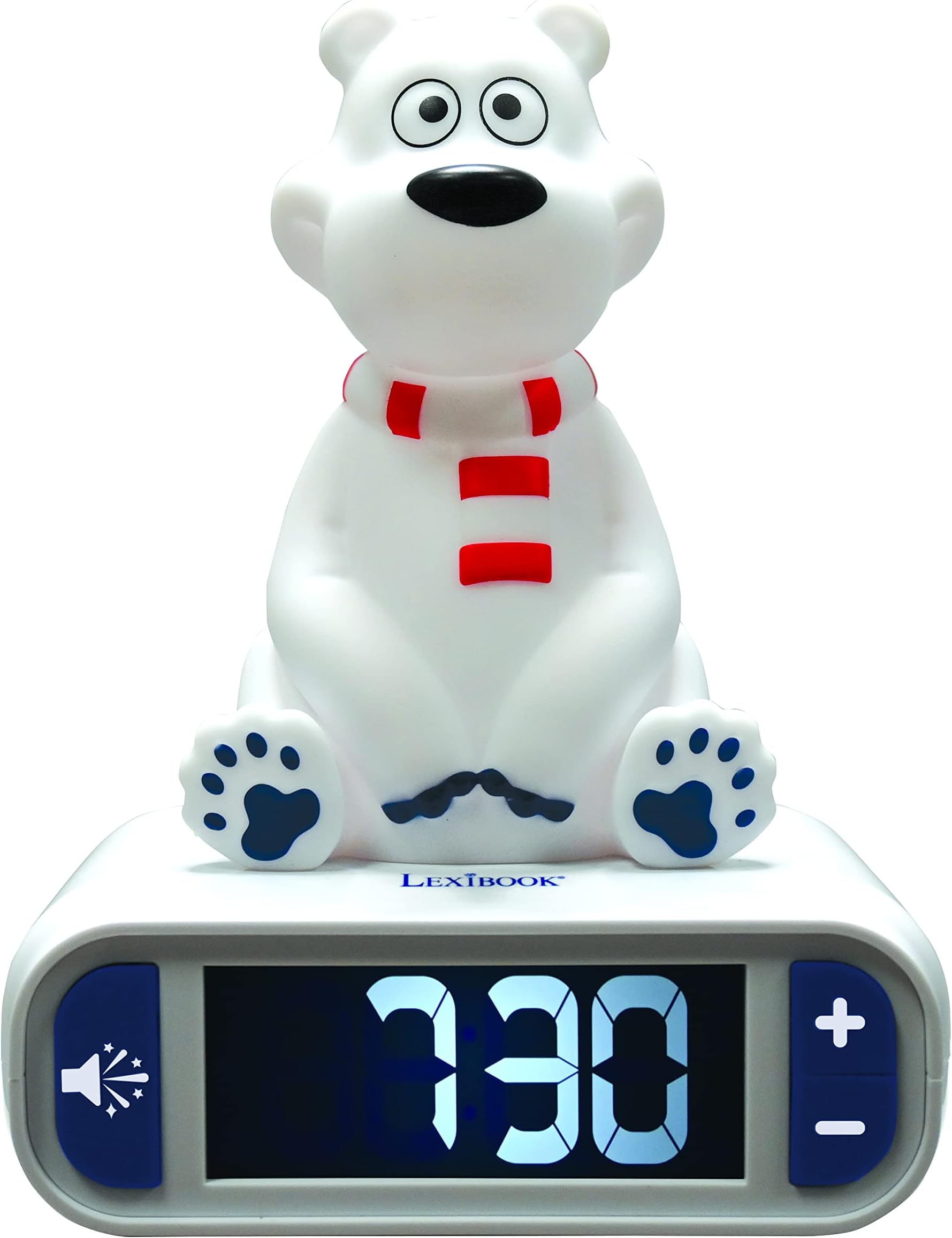 Lexibook, Polar Bear, Nightlight alarm clock, Sounds and Melodies, LCD Backlit screen, Luminous, Snooze, Blue/White, RL800PB