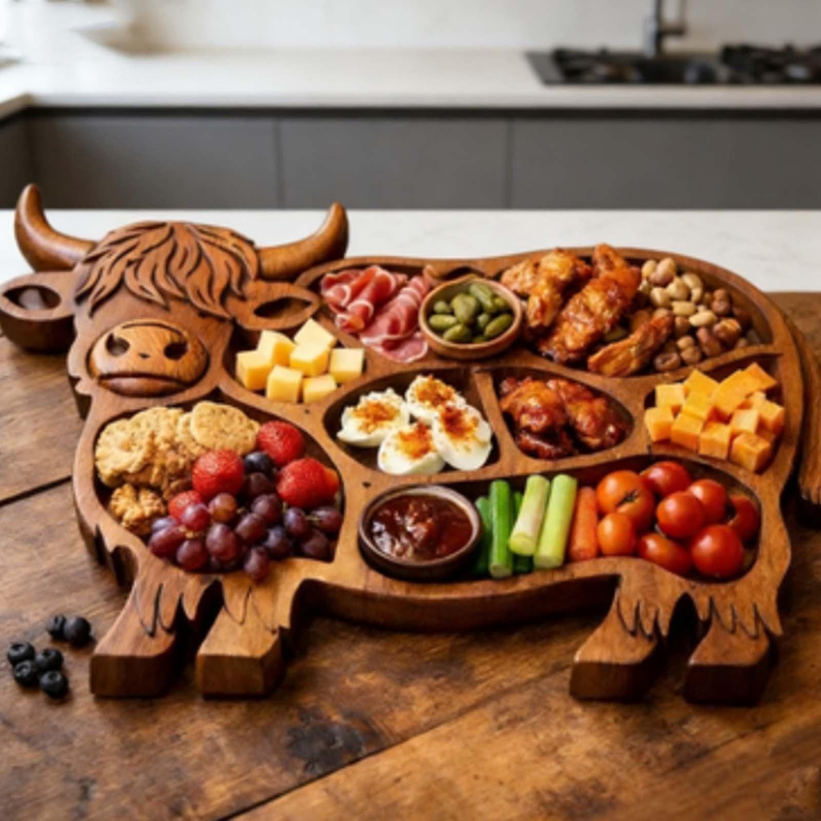 Bandeja de Madera para Queso, Tabla de Servir con Separadores, Diseño en Forma, Plato para Servir Frutas Y, Fácil de Limpiar, IDE, Style B, Individual