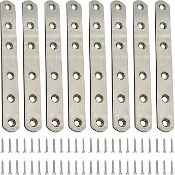 8 pieces stainless steel perforated plate flat connector stainless steel bracket metal connector wooden connector flat corner brackets with 48 pieces screws