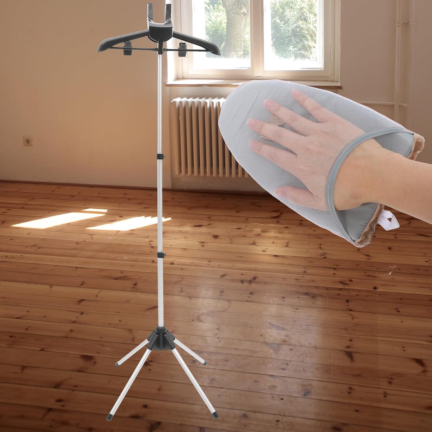 Zerodeko Garment Steamer Rack: Handheld Foldable Iron Stand with Ironing Gloves - Adjustable Standing Steaming Rack- Steamer Stand for Clothes Home Hotel