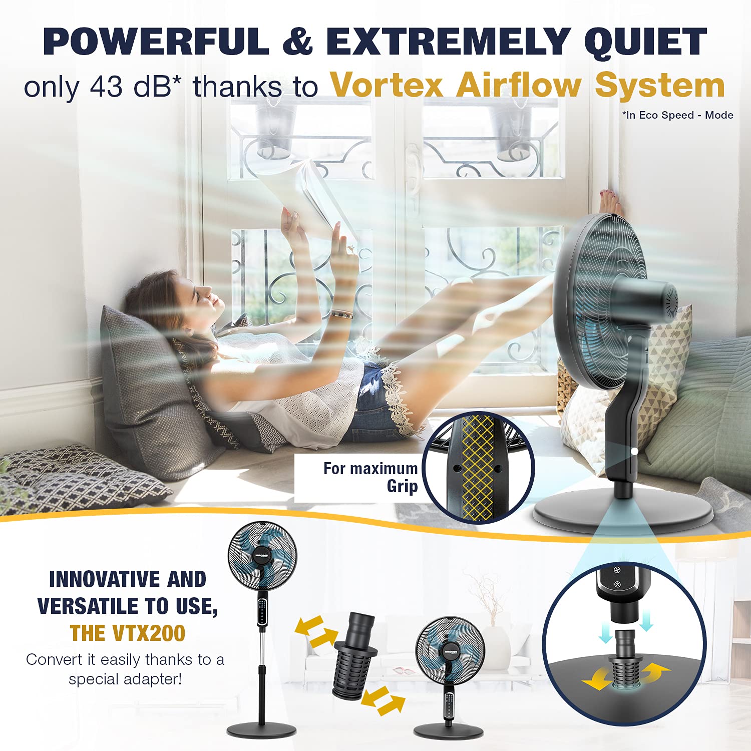 RelaxxNow 2in1 Pedestal Fan 55 W Extremely Quiet 43 dB LED Touch