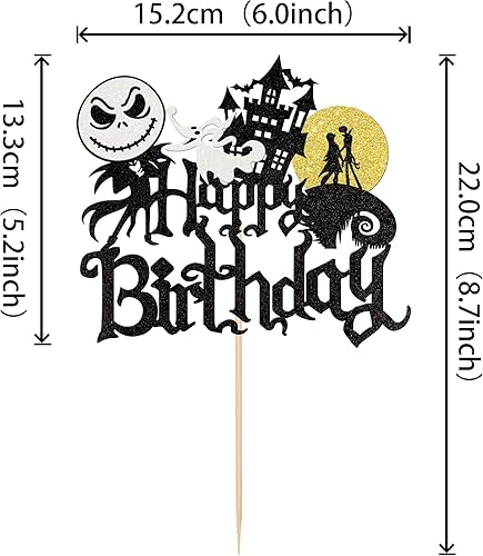Miniatura 2 de 1 pieza de decoración de pastel de Halloween con purpurina de Jack y Sally Castle Ghost Halloween Cake Pick para temática de Pesadilla antes de
