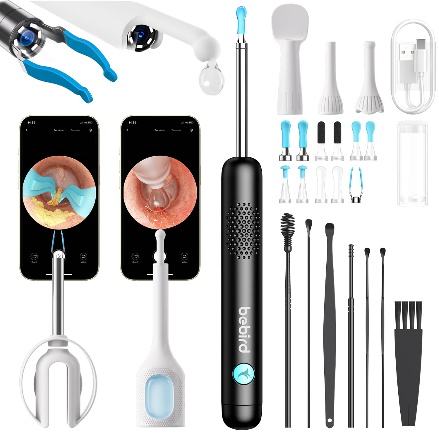 BEBIRD Ear Wax Removal Tool with HD Camera - R1 Upgraded Smart Visual Ear Cleaner with Otoscope, Ear Viewer with 6 LED Light & Multi Replacement Tips for Cleaning Earwax & Inspection Kits