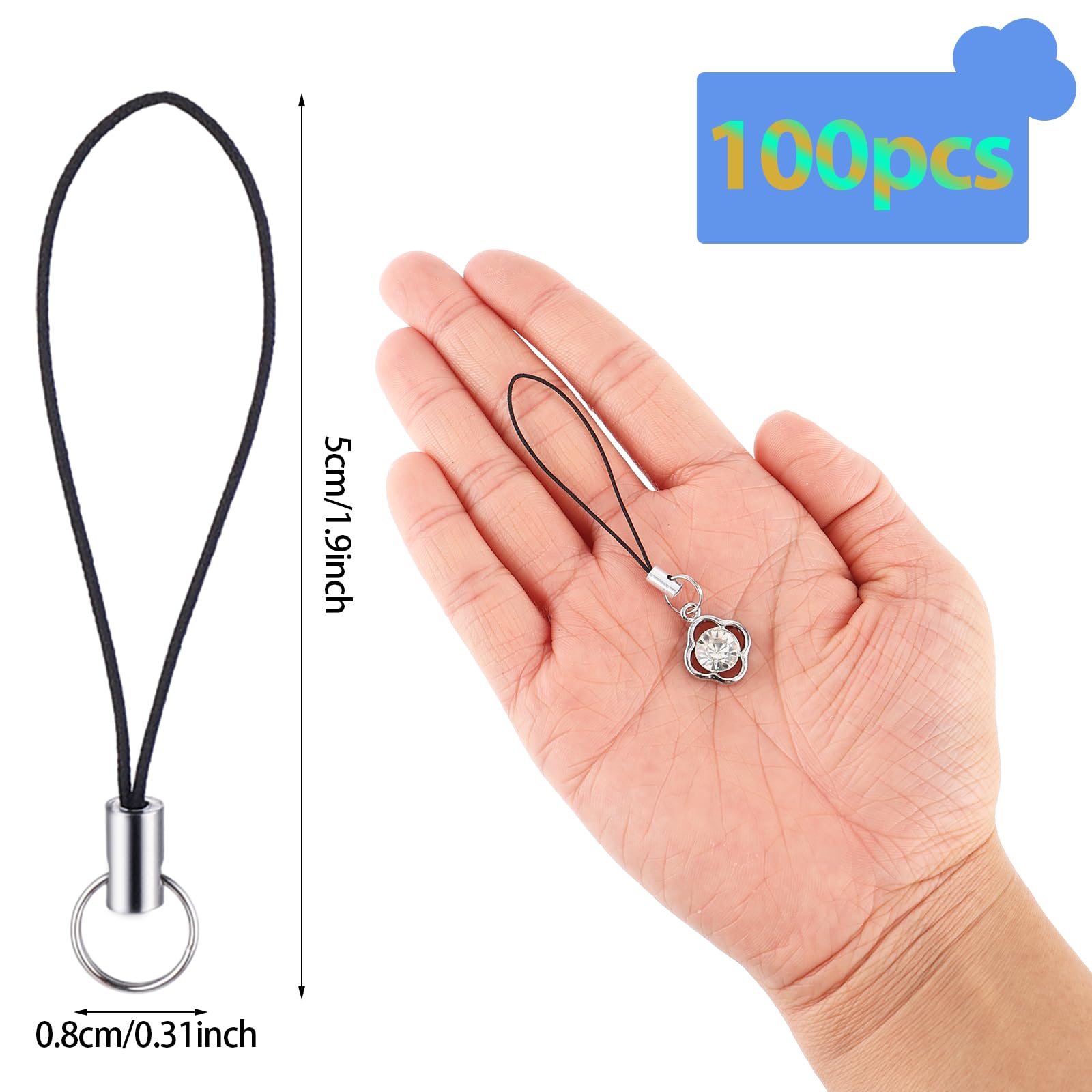 Bremorou Mobile Phone Pendant Loops, Pack of 100, Simple Mobile Phone Lanyard Strap, Mobile Phone Pendant with Carabiner Split Ring Strap for Mobile Phone Lanyard Strap DIY Rope for Hanging