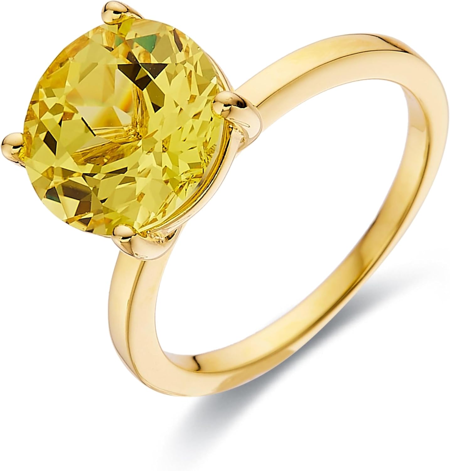 Canary Yellow Sapphire Statement Ring Round Shape Created Yellow Sapphire Gemstone Ring 18K Yellow Gold Plated Sterling Silver Ring Jewelry Gift for Her in Sizes 5 6 7 8 - Image 4