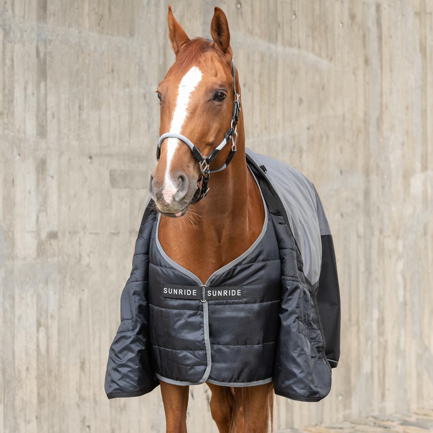 SUNRIDE Manta Interior de 150g para Caballos - Puede combinarse de Manera Flexible con Nuestras Mantas de Invierno y Capas Impermeables (135 cm, Negro)