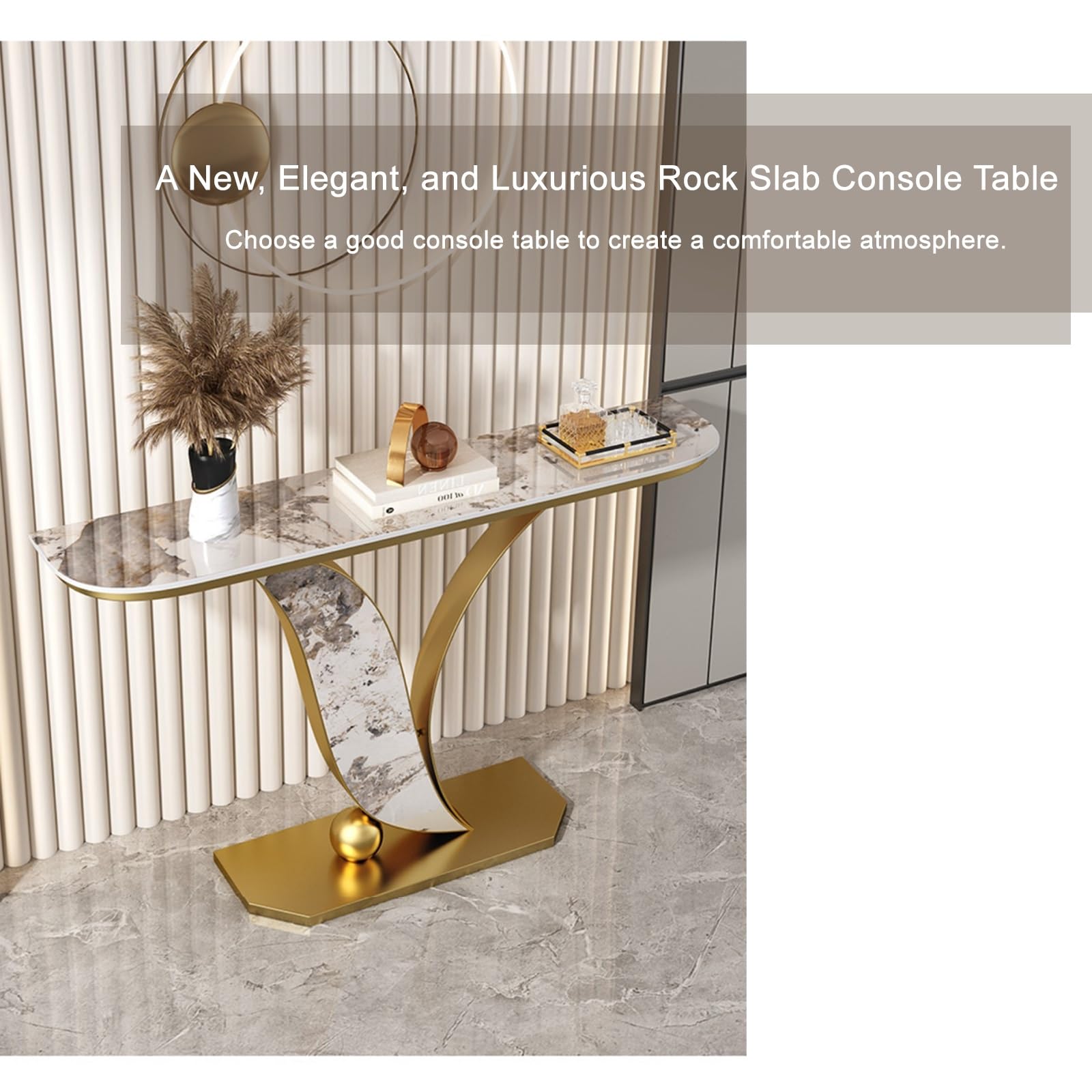 Soggiorno Moderno, Tavolo Consolle Ingresso, Moderna Stretta in Finto Marmo, Divano con Struttura Geometrica in Metallo, Corridoio E Arredamento(White2,80cm/31.4in)