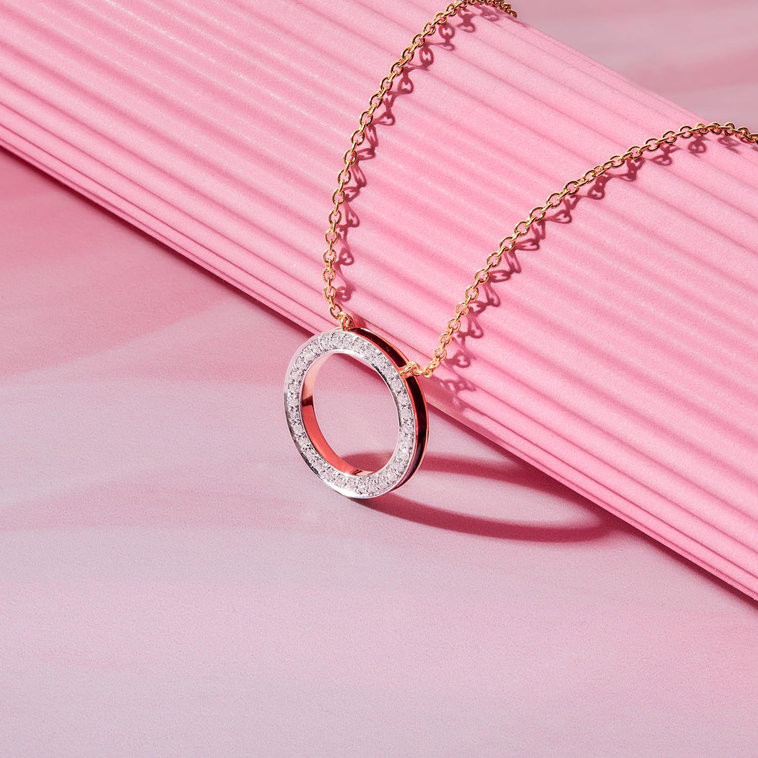 DEWBERRY 1/3 cttw Round Cut Lab Grown Diamond Pendant Open Circle Necklace for Women | 18 Inch Chain Necklace with 14K White Or Yellow Gold Plated 925 Silver VS-FG Diamond Pendant (0.32 cttw)