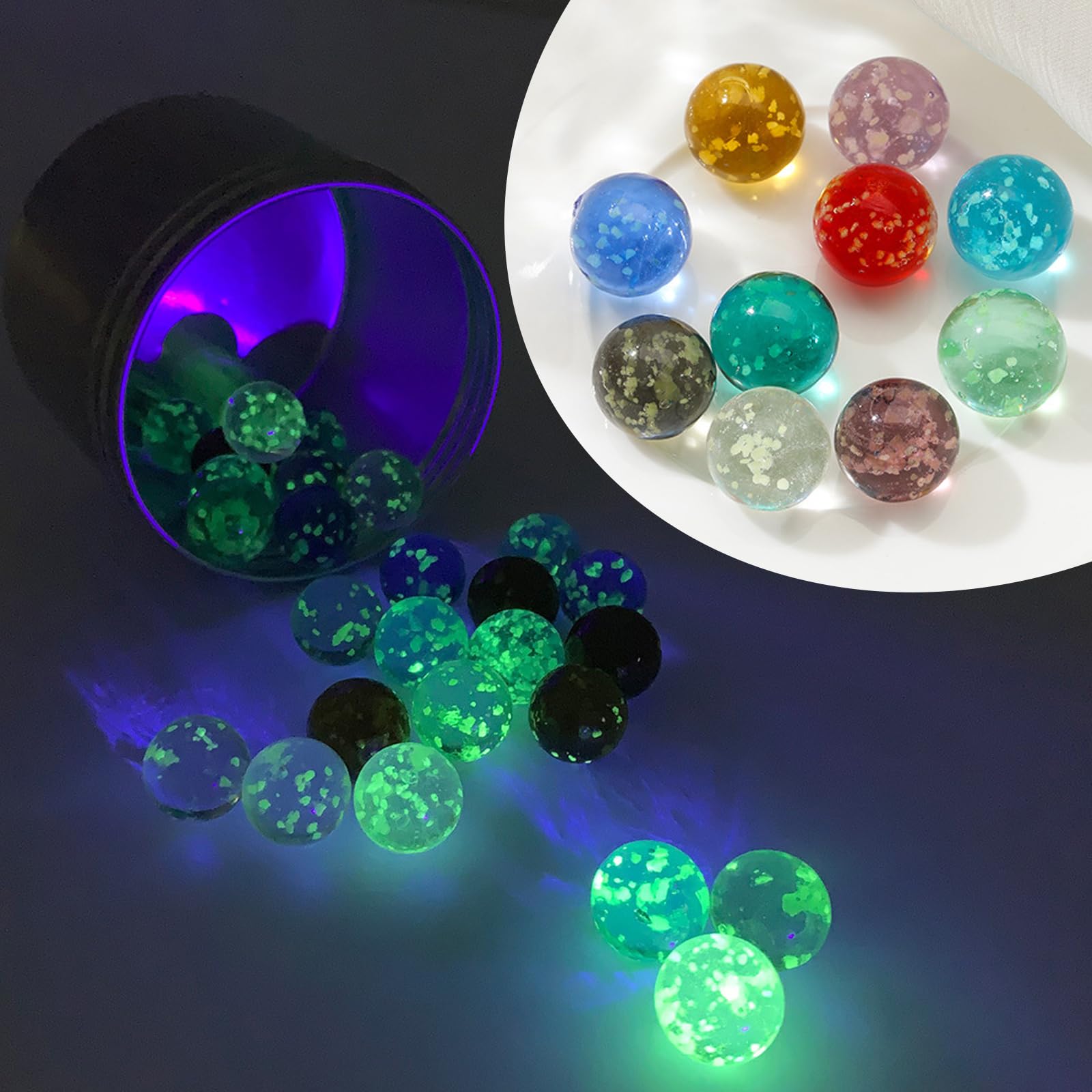40 Billes De Verre Lumineuses 16mm – Multicolores – Pour Jeux, Aquarium, Décoration – Idée Cadeau Enfant