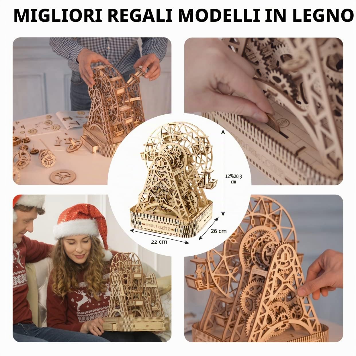 Wooden.City Kit di modelli meccanici in legno per costruire - Ruota panoramica - Meccanismo aperto - Compleanno per adolescenti e adulti - Puzzle 3D fai da te - Taglio laser - 220 mm x 260 mm x 322 mm
