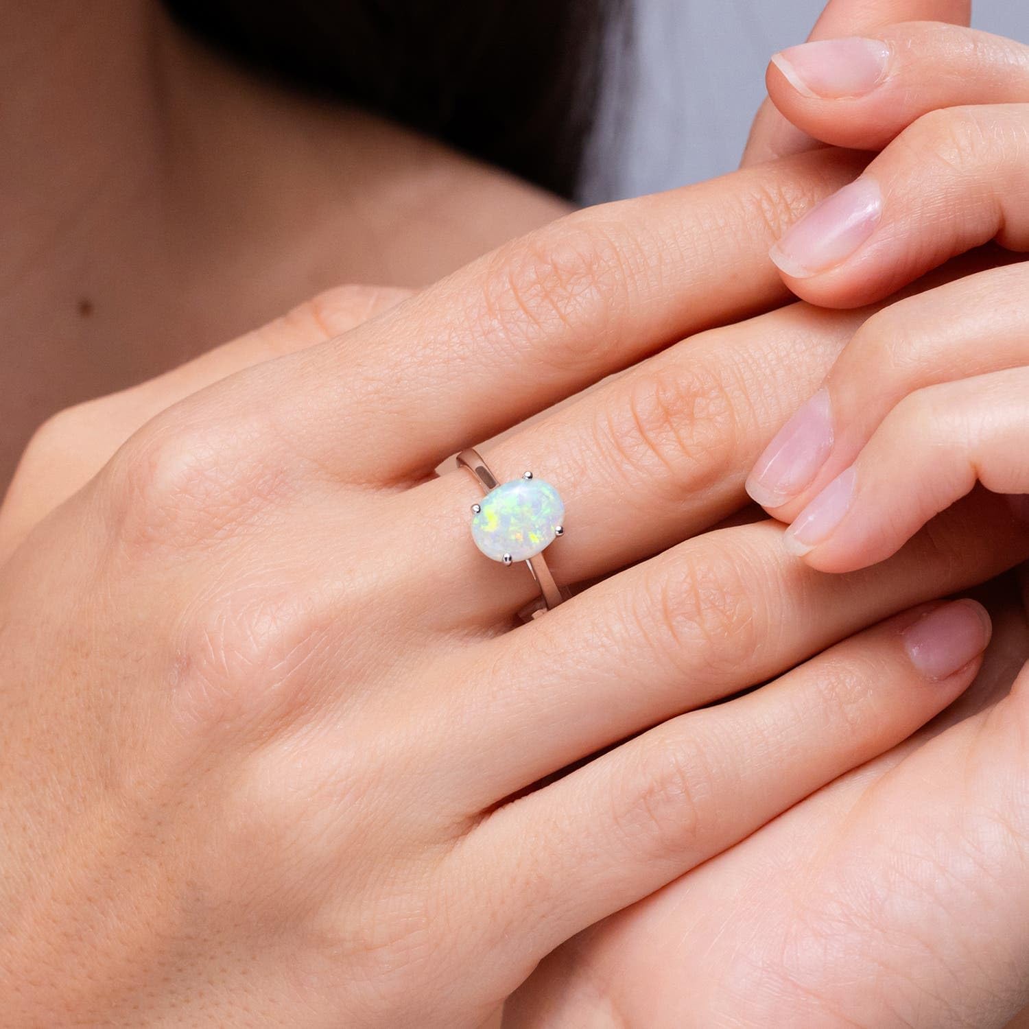 Angara Natural Opal Solitaire Ring for Women | Classic Prong Set Oval Opal Ring in 14K Solid Gold | October Birthday, Anniversary, Gemstone Jewellery Gift - Image 3