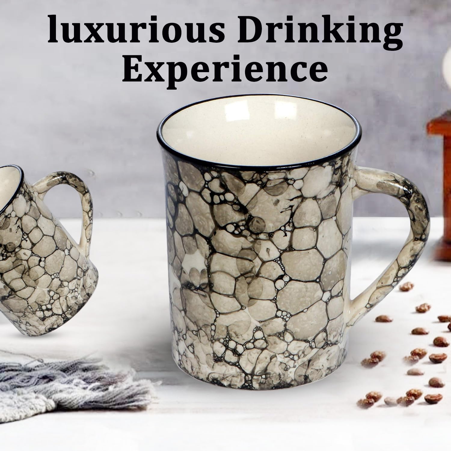 RAJ ROYAL Ceramic Pebbles Printed Design Big Cup Set for Green Tea Coffee Milk Mug Kulhad Tea Cups for Girlfriend Boyfriend Best Friend Kids Couples Gift Item (Set of 1) - Image 4 thumbnail