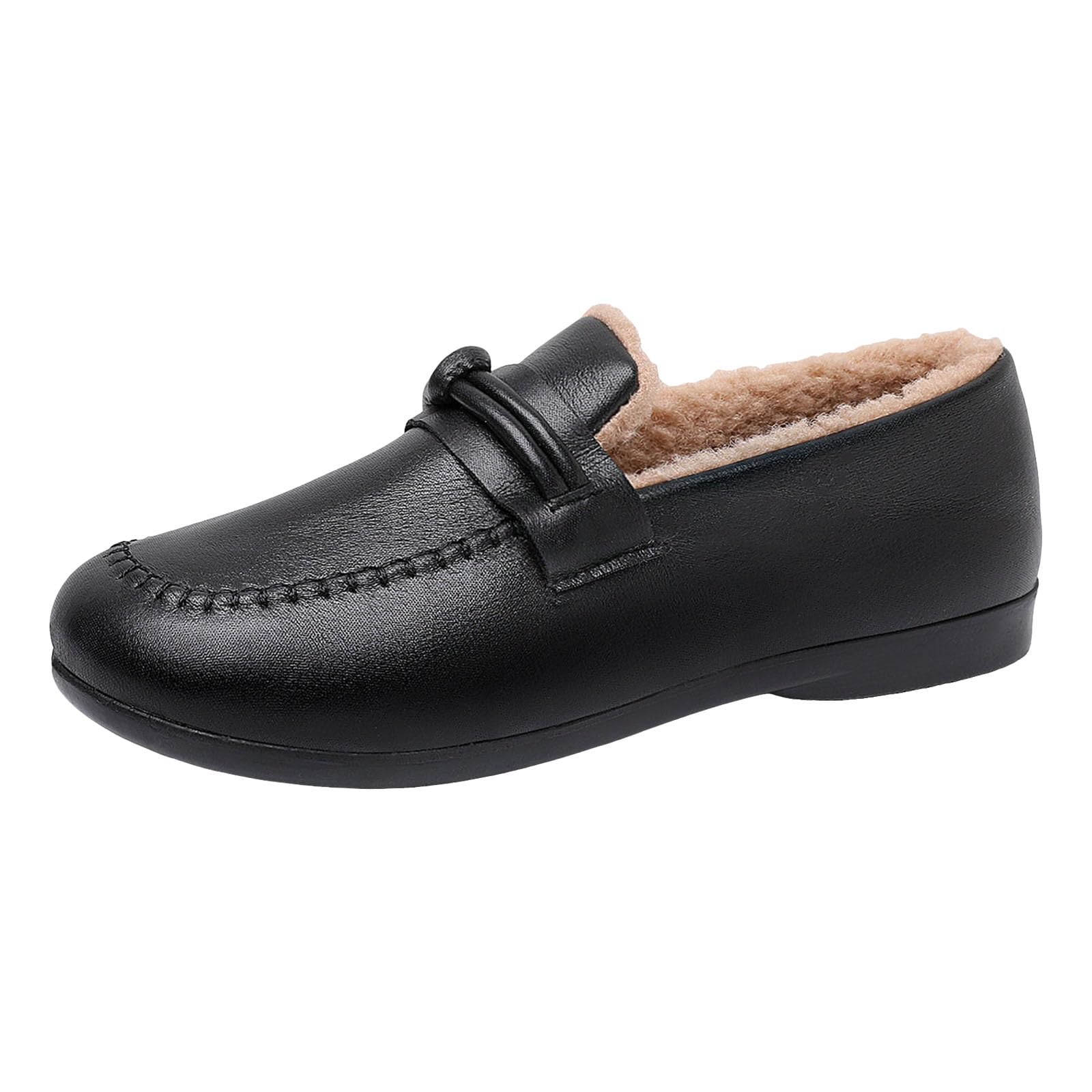 Snow Boots Round Toe Flat Belt Solid Color Slip On Ankle Booties Warm wool lining Retro Breathable Versatile
