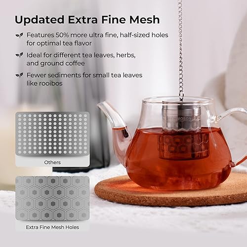 Miniatura 3 de Paquete de 2 coladores de té Reinmoson para té suelto, infusor de té de malla extrafina, acero inoxidable 304 y tapa roscada delgada actualizada, té