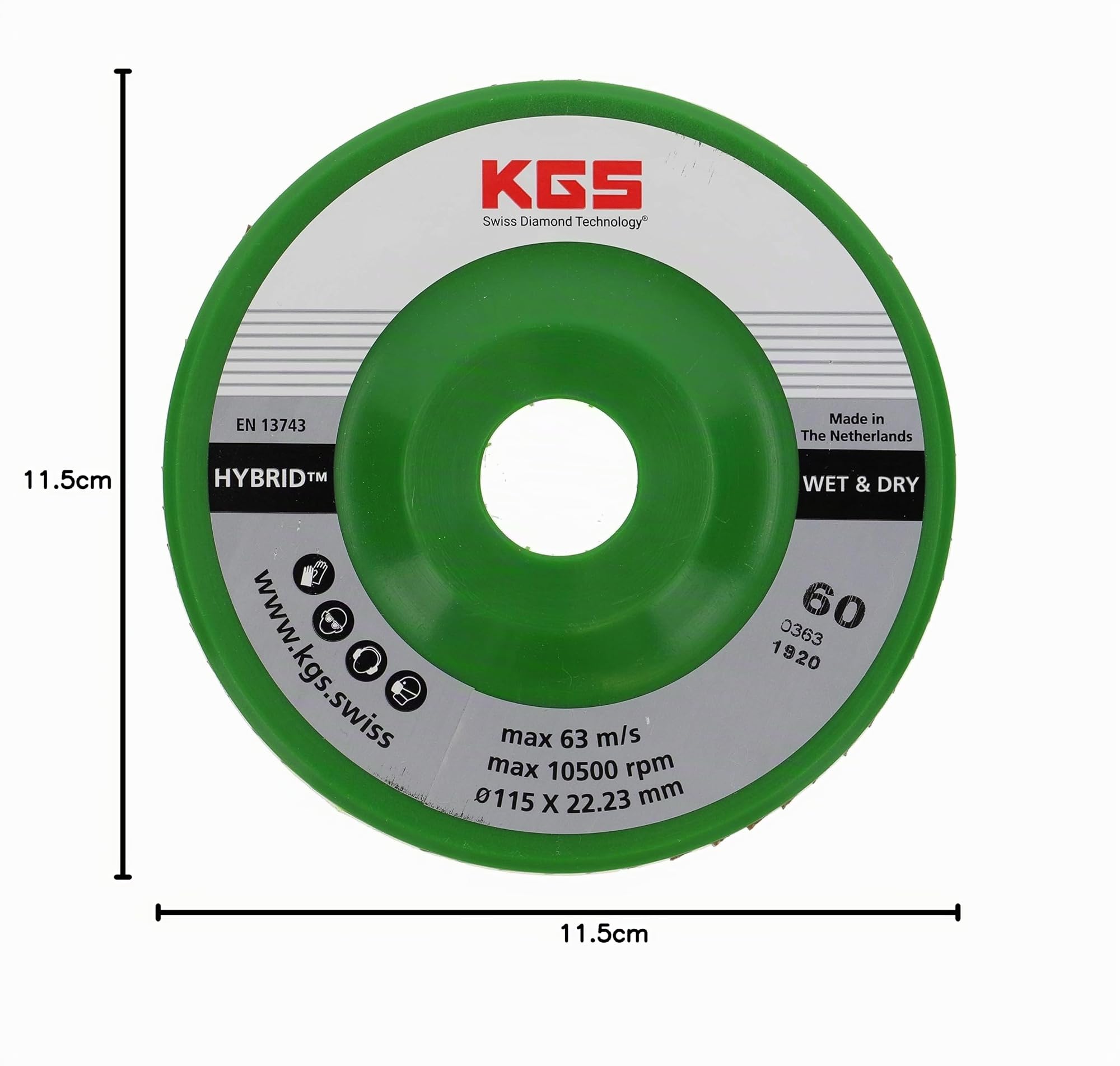 Kgs Hybrid Diamant-Flügelscheiben, Diámetro 115 X 22,23MM, Serie Oro (Grano 60)