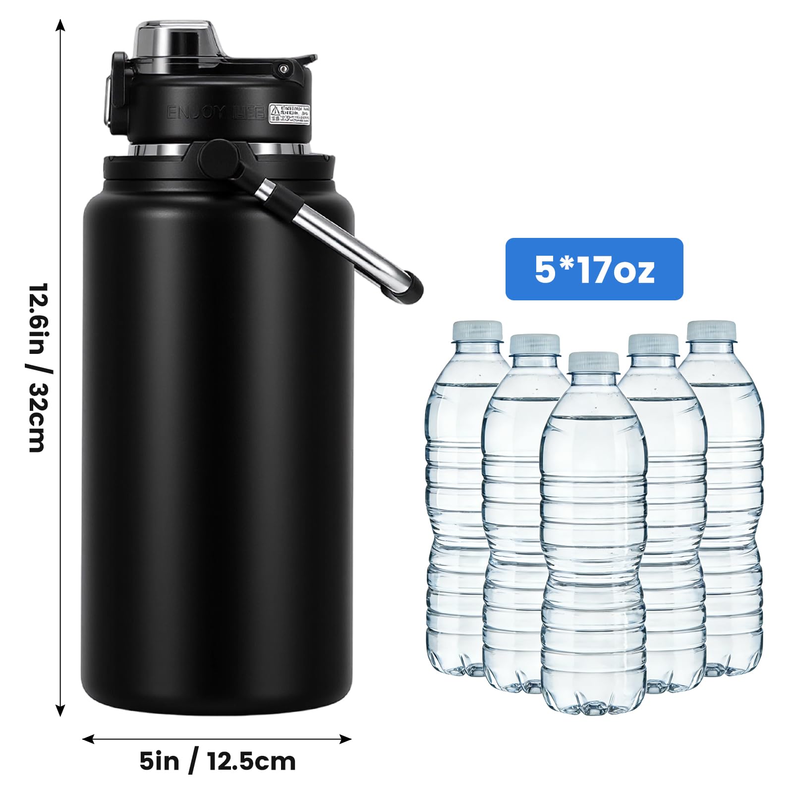 Borraccia termica da 2,5 l, grande brocca d'acqua in metallo con manico in acciaio inossidabile, a doppio strato, per sport, con cannuccia e beccuccio, per palestra, campeggio, attività