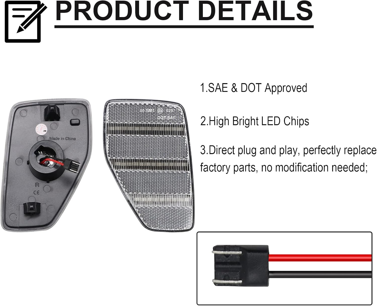 Front LED Side Marker Lights Compatible with H3 2006-2010, H3T All Models 2009-2010, 2 PCS Side Fender Bumper Amber Lamp, Replace OE 15873639, 15873638, HU2551100, HU2550100