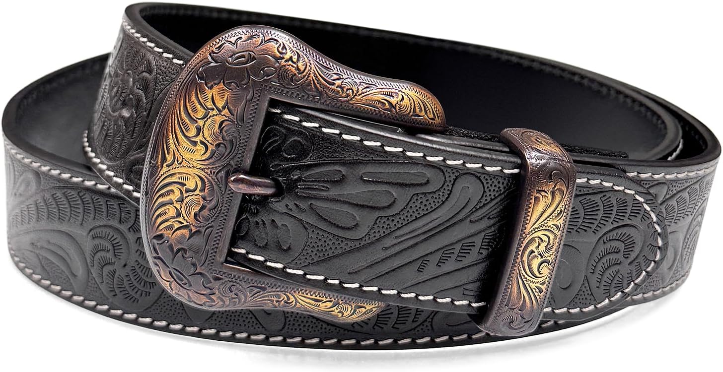 Genuine Full Grain Western Engraved Tooled Leather Strap or Belt 1-1/2" Wide