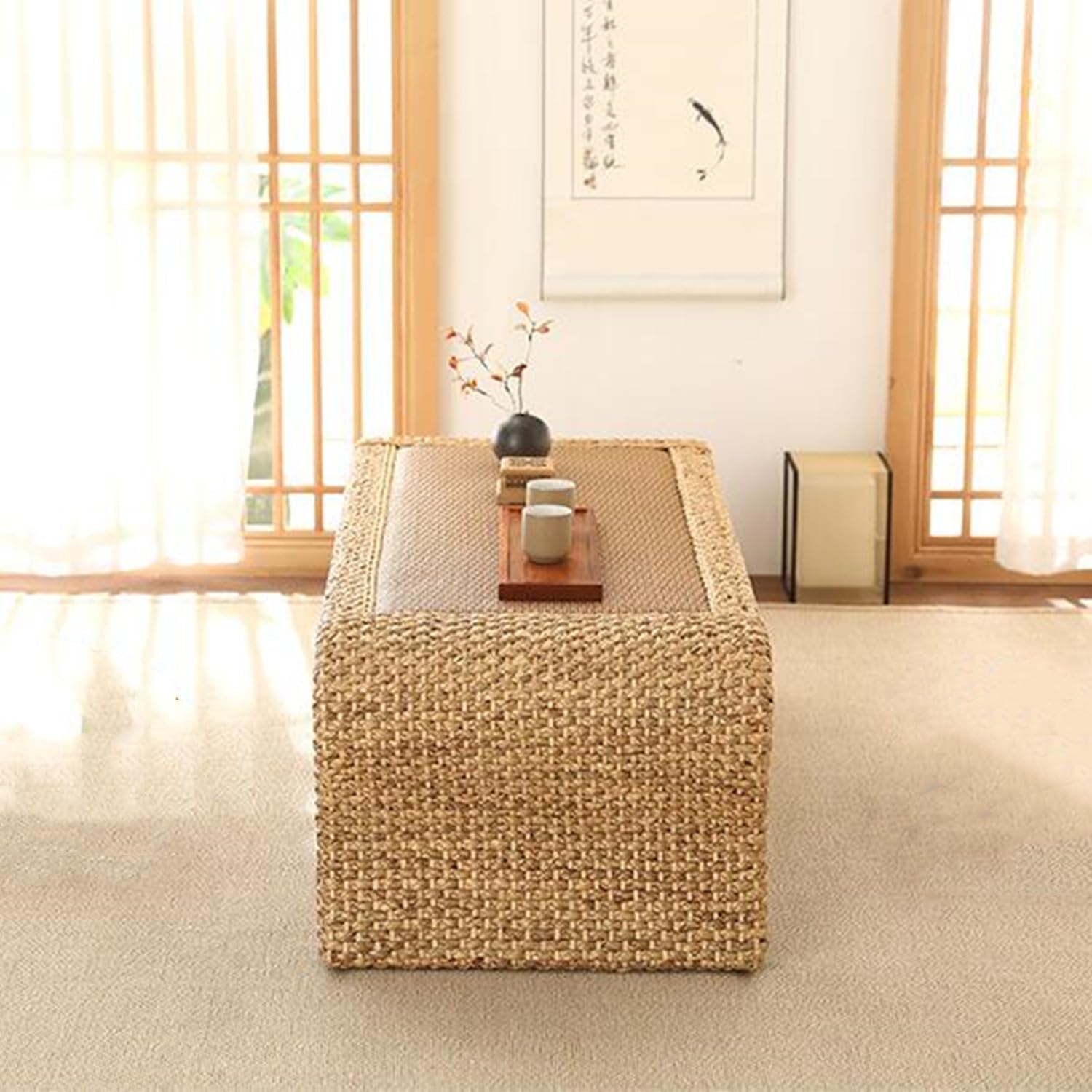 センターテーブル・ローテーブル Old Rattan Coffee Table Japanese Low Table, Antique Rattan Coffee Table, Zen Tea Table