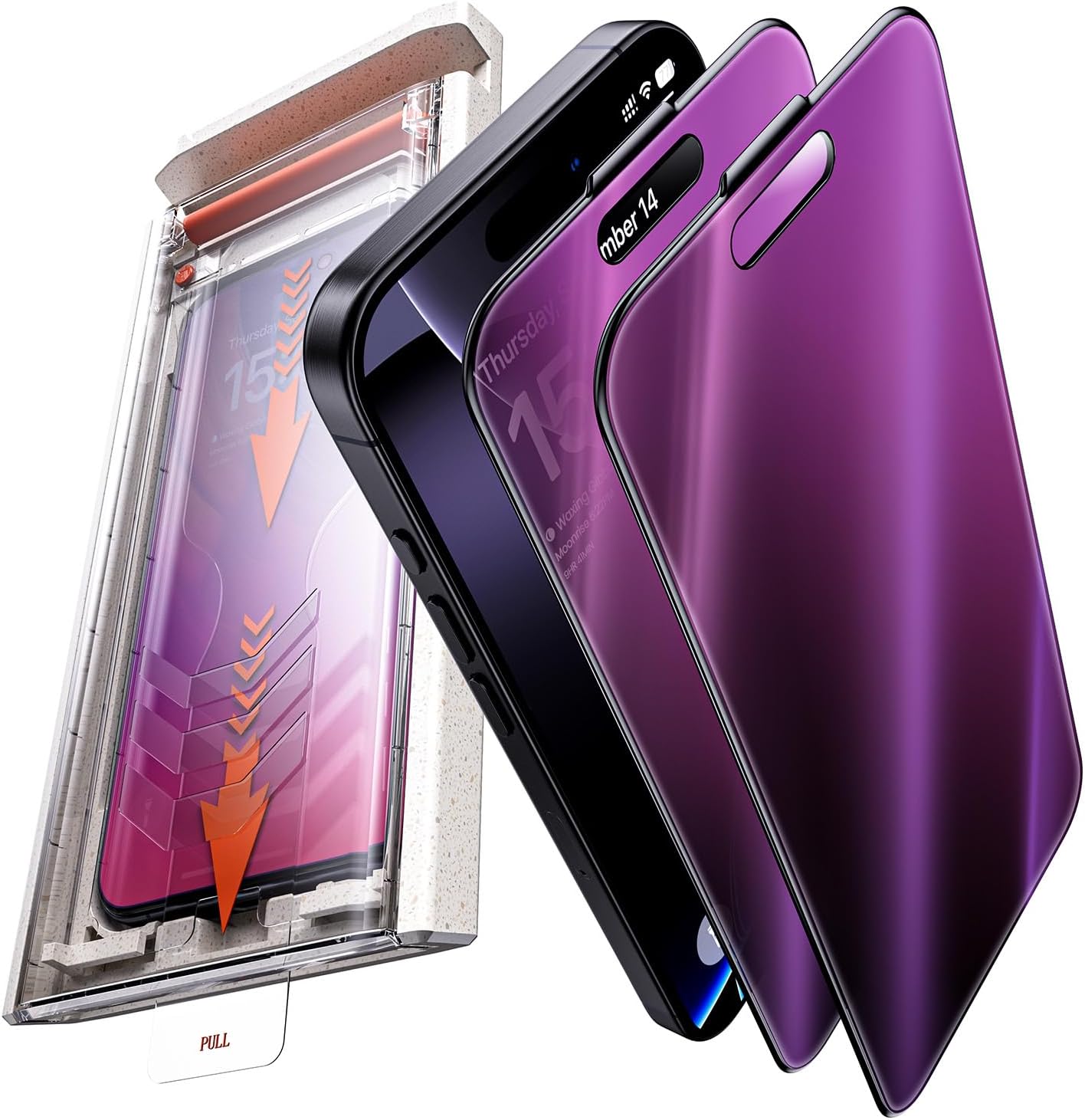 Hoerrye for iPhone 16 Pro Max Privacy Screen Protector - [Anti Blue Light] [24° Anti-Spy] [Zero Bubble] Top 9H+ Tempered Glass Purple Mradient Colorful Mirror Easy Installation, 2 Pack