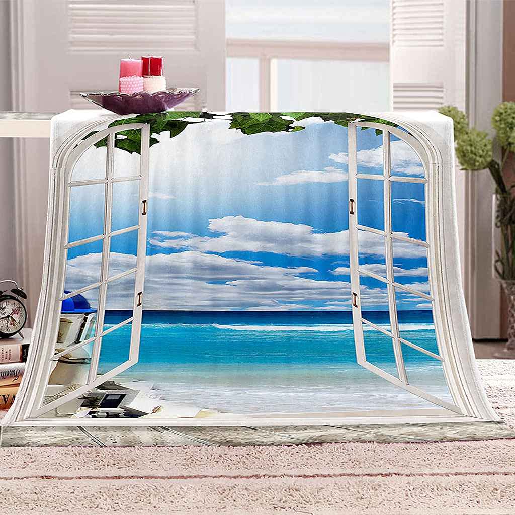 Couverture Polaire en Flanelle Bleue Impression 3D Mer 150x200
