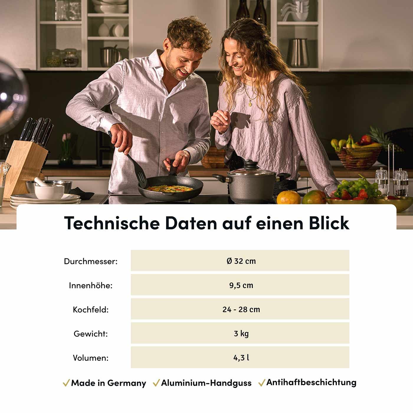 Hoffmann Schmorpfanne 32 cm hoher Rand Induktion I Made in Germany I Schmortopf Induktionsgeeignet Antihaft Beschichtet I Bräter Schmorkasserolle Kasserolle I Tiefe Aluguß Pfanne backofengeeignet