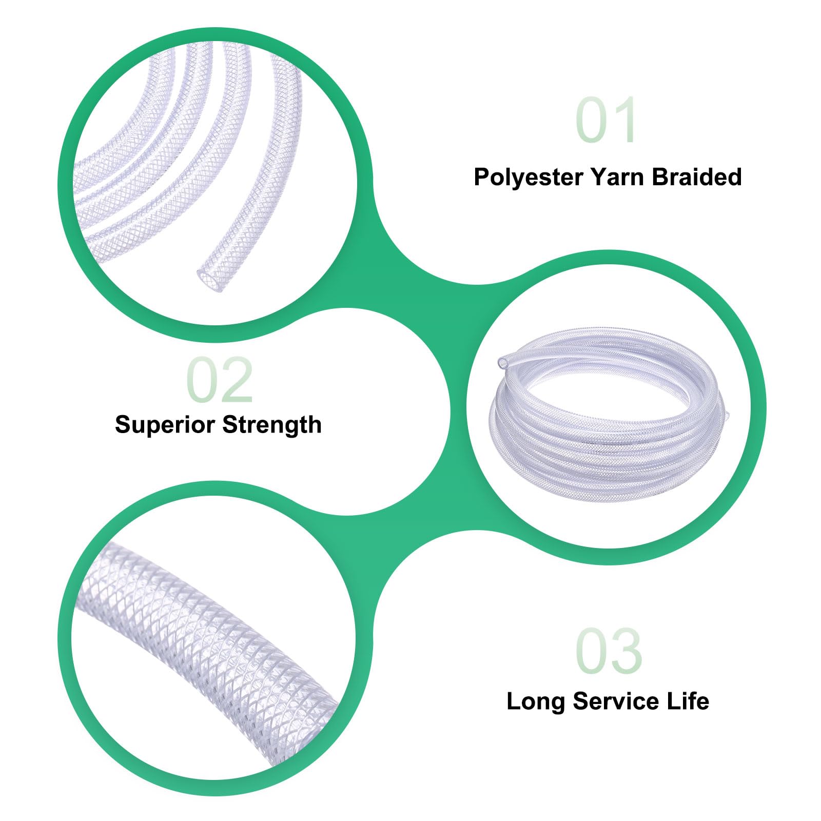 M METERXITY Tubo De PVC Flexible Transparente Trenzado De Alta Presión 1/2" DI X 3/4" DE 25 Pies Para Líneas De Agua, Aceite Y Aire