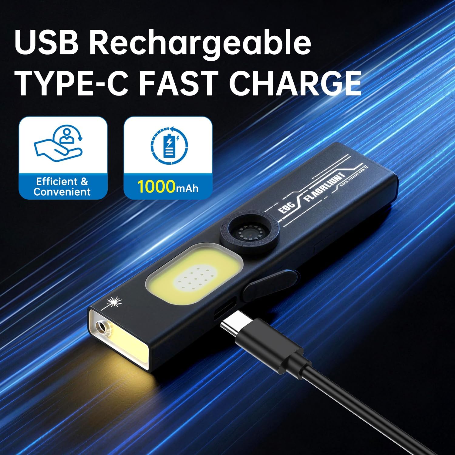 Small UV Rechargeable Flashlight EDC Flat Tactical Flashlights Powerful High 1000 Lumens with Magnetic and Penlight Waterproof 6 Modes for Camping Emergency Military Work Walking... (Black)