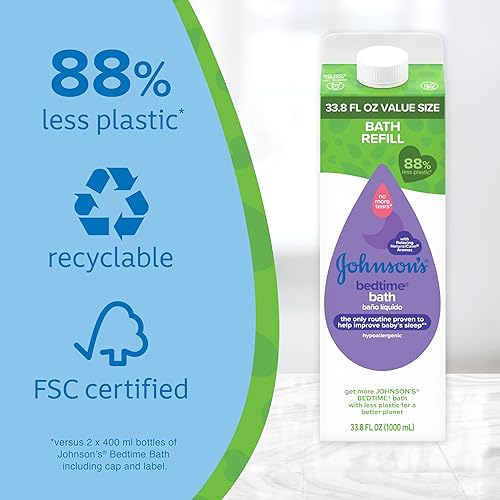 Miniatura 4 de Johnson's Baby Kit de inicio de baño relajante para dormir, baño de bebé lavanda nocturna, 27.01 onzas líquidas y paquete de repuesto de tamaño de