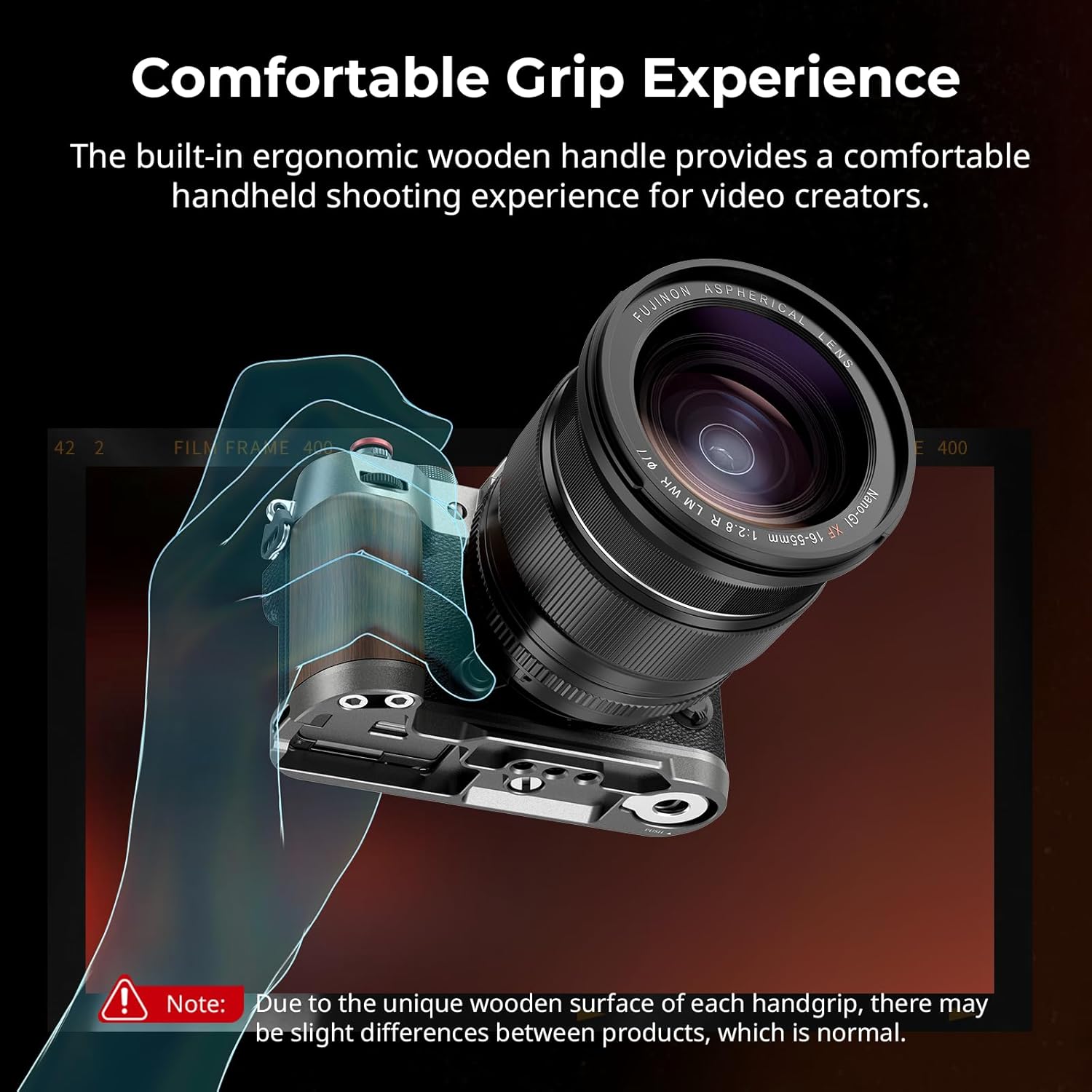 SMALLRIG X-T50 Handgrip, Wooden L-Shape Grip for FUJIFILM X-T50 Camera, Built-in Quick Release Plate for Arca, with Shutter Button and Hot Shoe Cover, Charcoal Silver - 4736 - Image 5