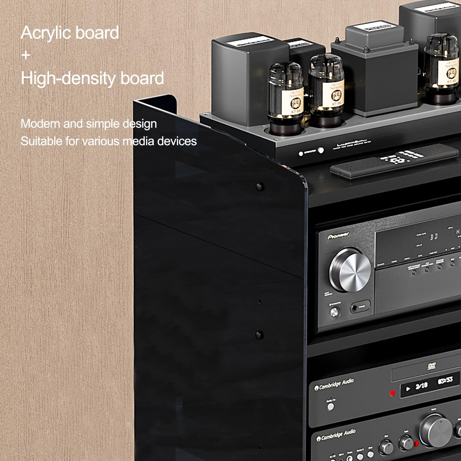 Stojak do przechowywania multimediów HiFi regulowany stojak na telewizor na sprzęt audio uchwyt na płyty winylowe centrum rozrywki żółty 60,6 cm / 23,9 cala idealny do konfiguracji kina domowego