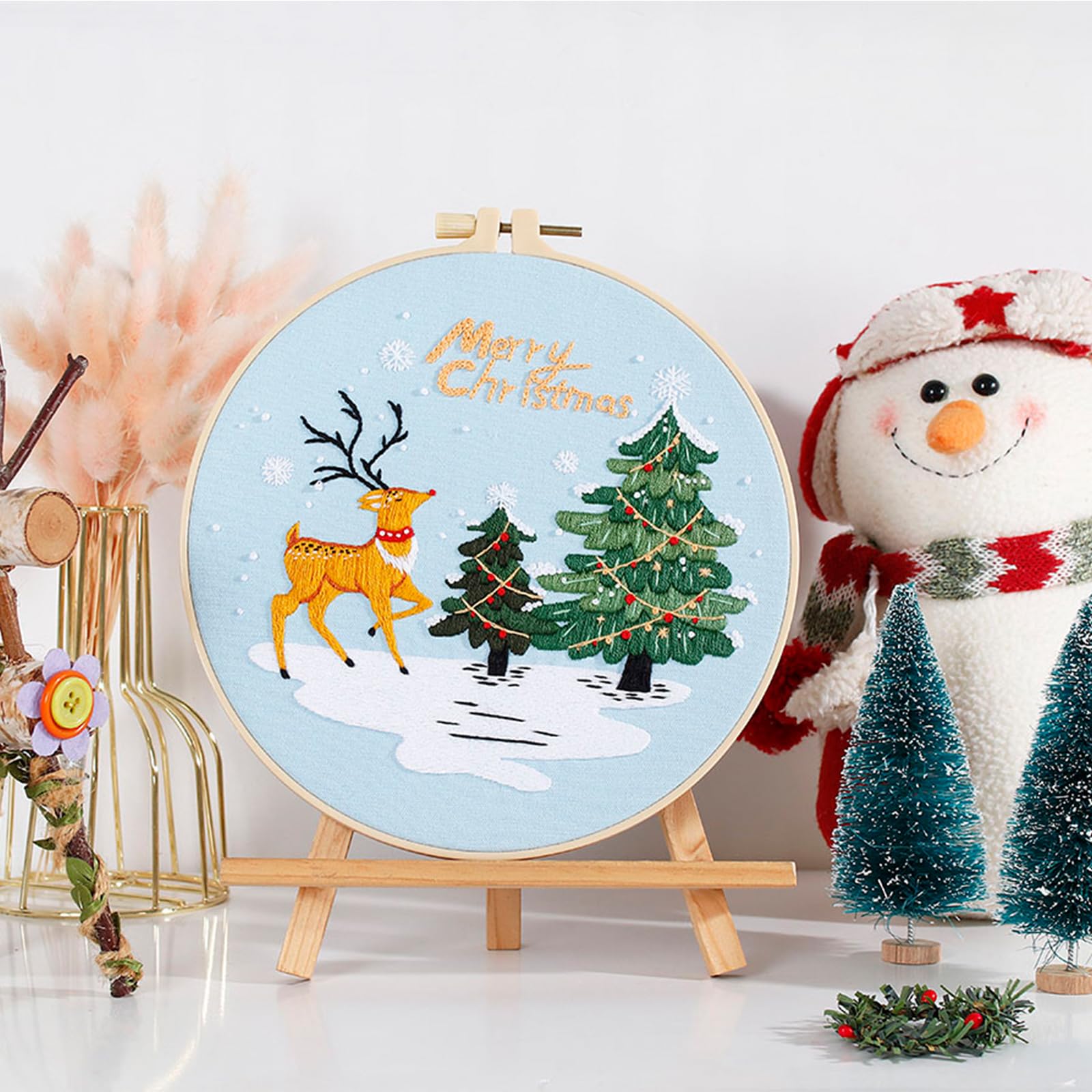 Artcici Kit Da Ricamo Per Principianti Con Albero Di Natale Rosa, Tela 30x30 Cm, Telaio E Istruzioni - 5