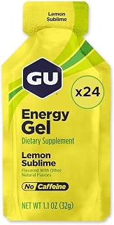 GU Energy Original Sports Nutrition Energy Gel, Vegan, Gluten-Free, Kosher, and Dairy-Free On-the-Go Energy for Any Workout, 24-Count, Lemon Sublime