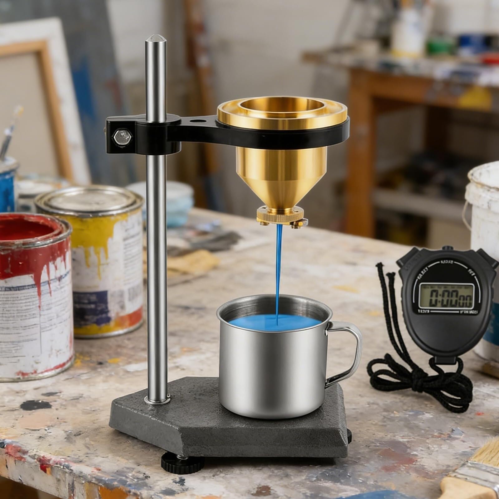 Viscosímetro Flow Cup, viscosímetro de pintura con vaso de flujo de latón, capacidad 100±1ml, diámetro de boquilla 4±0,02 mm, probador de viscosidad líquida, para pintura, barniz, laca, tintas
