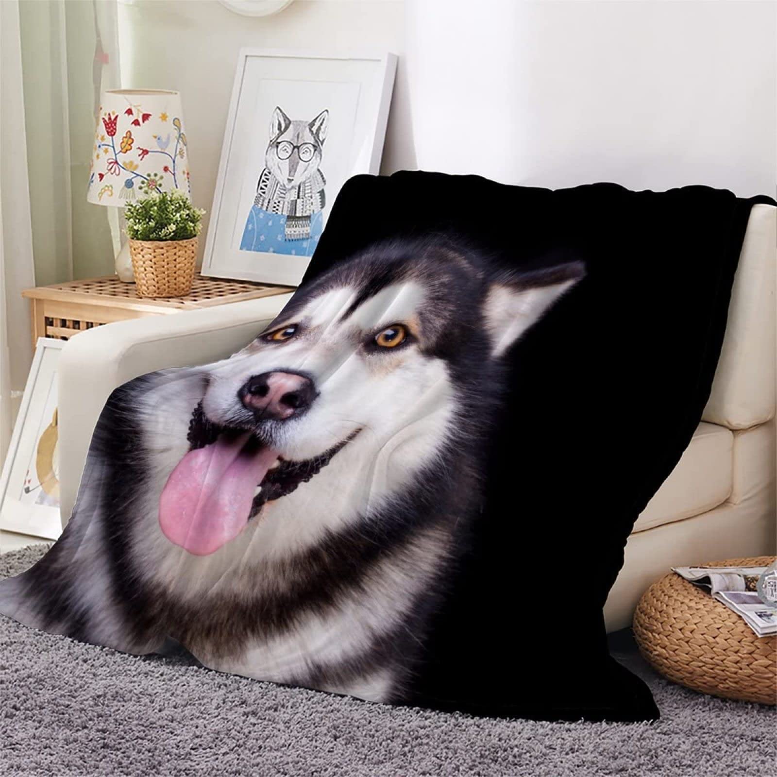 Couverture Polaire 200x220 Chien de Traîneau D'alaska, Plaid Chiens et Animaux en Flanelle 2 Personnes Doux et Chaude imprimée en 3D Couvertures pour Salon Canapé Canape Lit