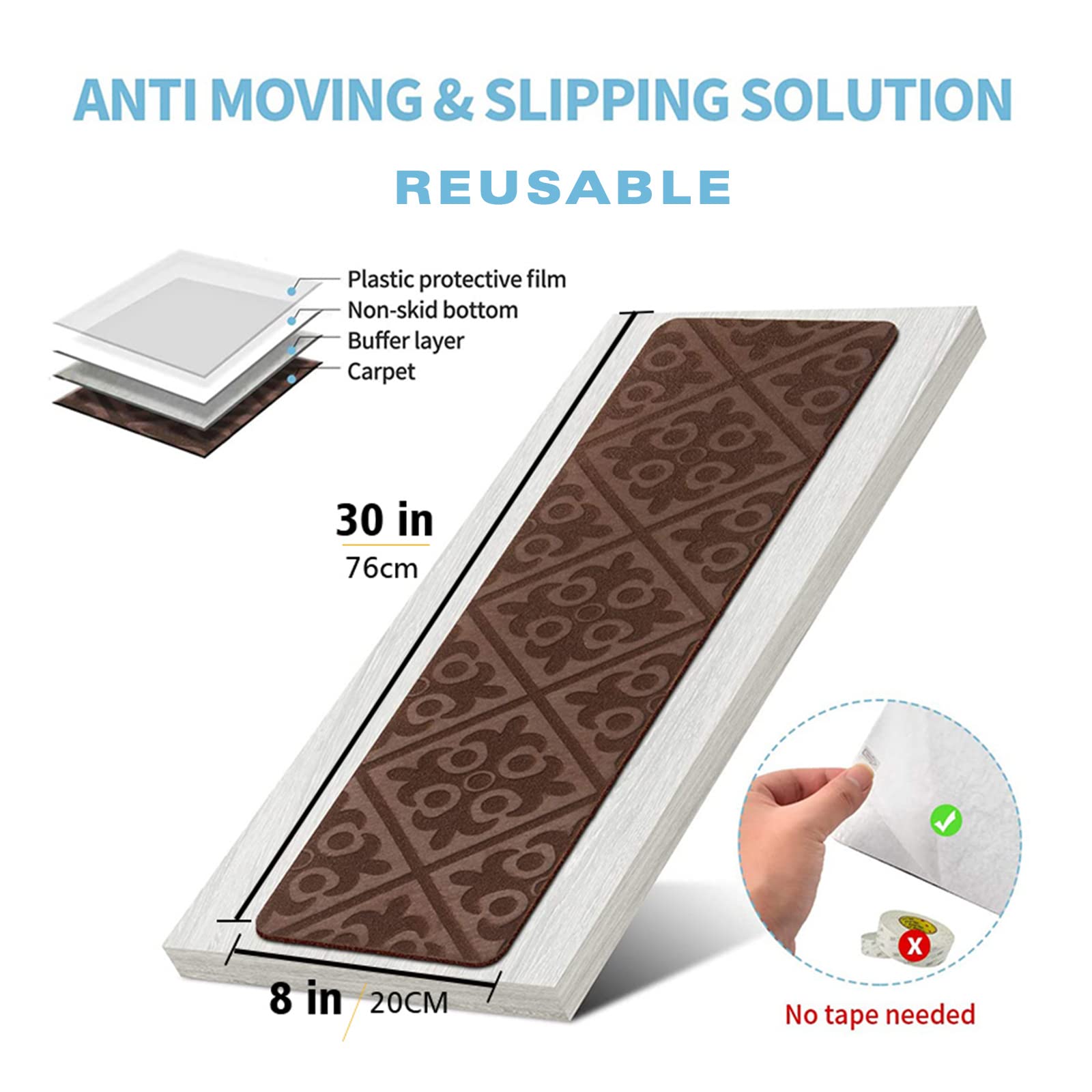 Lot de 27 tapis d'escalier autocollants à poils longs faciles d'entretien et réutilisables Noir
