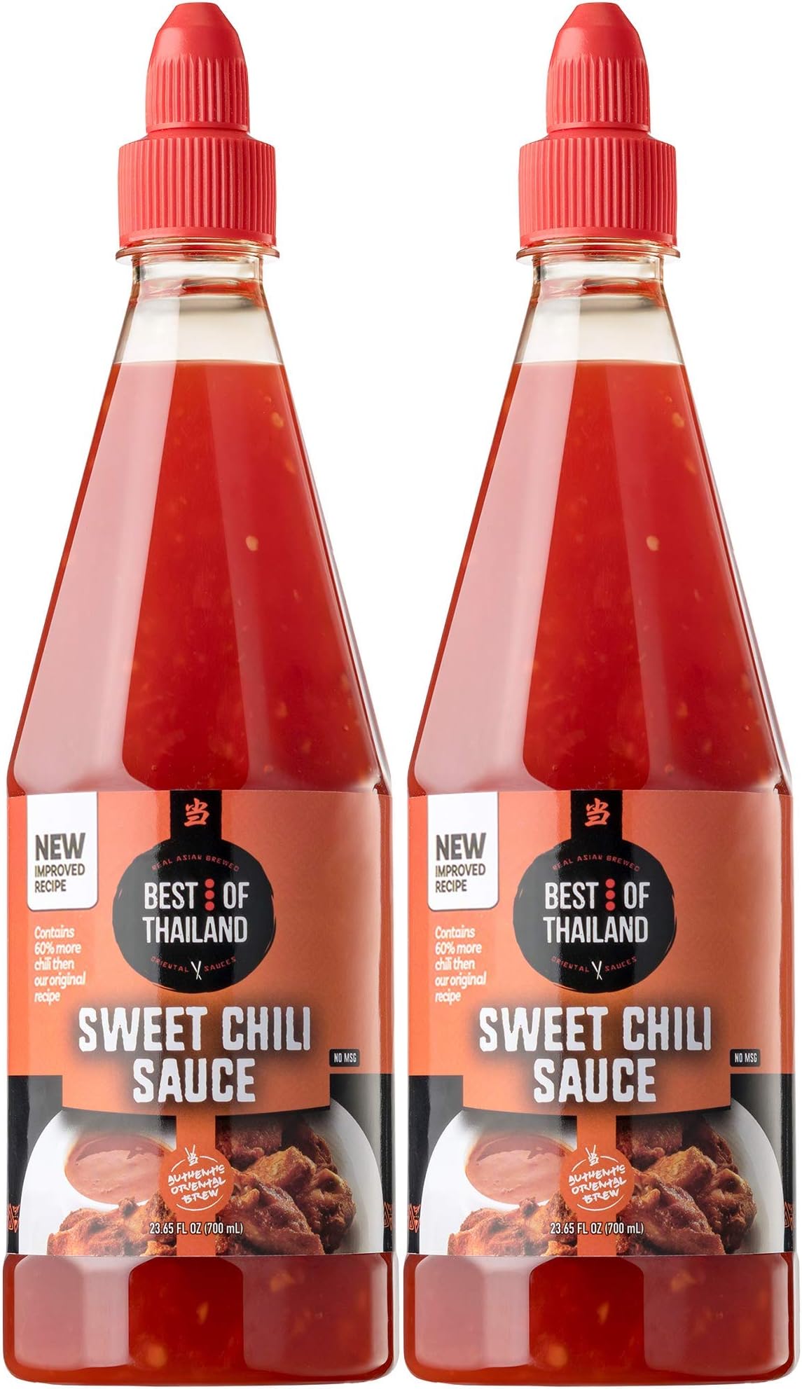 Best of Thailand Sweet Chili Sauce | 2 Bottles of 23.65oz Real Authentic Asian-Brewed Thai Marinade, Dipping Sauce & Glaze for Spring Rolls & Chicken Wings | No MSG Kosher for Passover