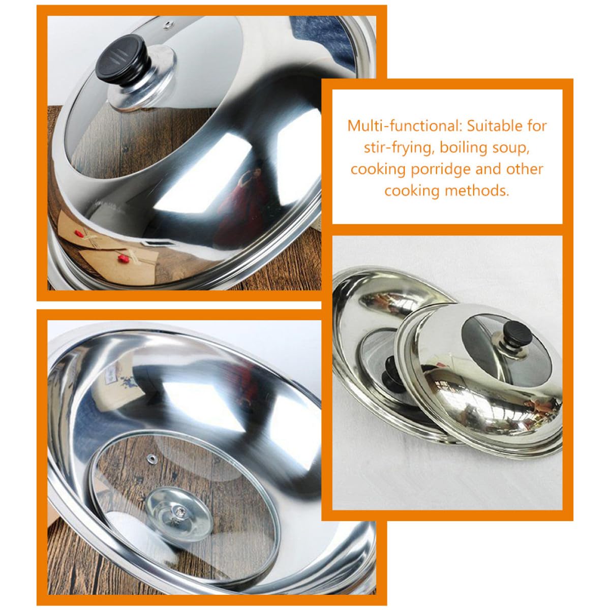 Couvercle de Poêle en Acier Inoxydable 34 CM Couvercle de Casserole en Métal Résistant à la Chaleur Compatible avec Plusieurs Feux Anti-Éclaboussures Accessoires de Cuisine