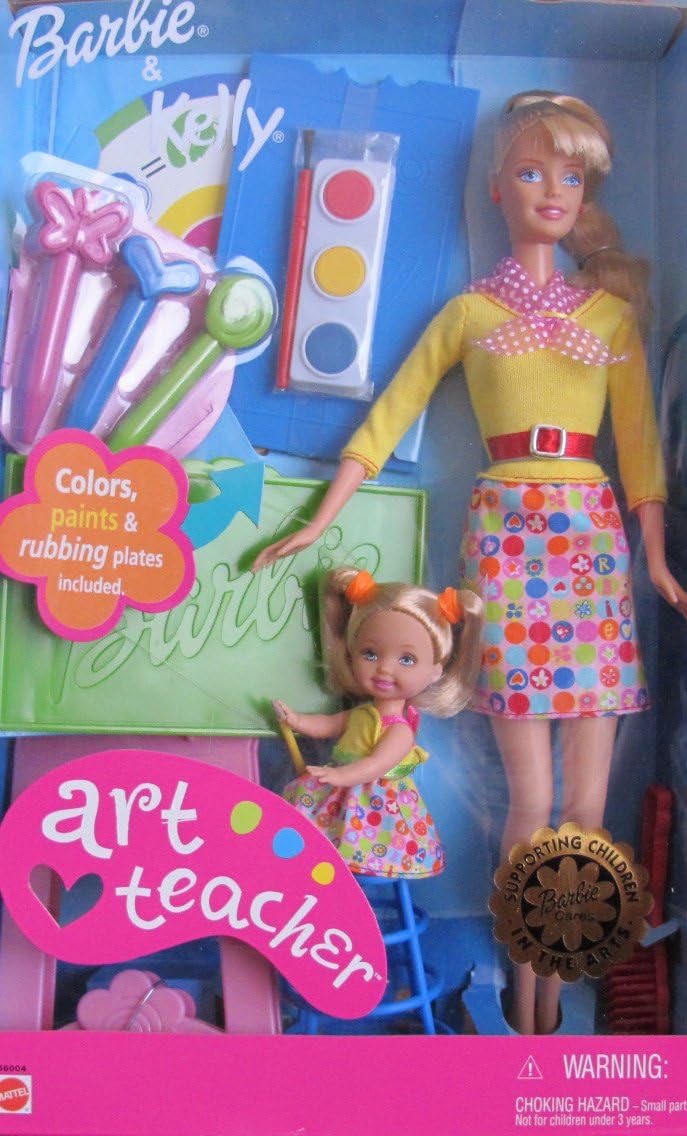 ART TEACHER Barbie & Kelly Doll I Can Be... Career Series w Desk, Rubbing Plates & MORE! (2002)