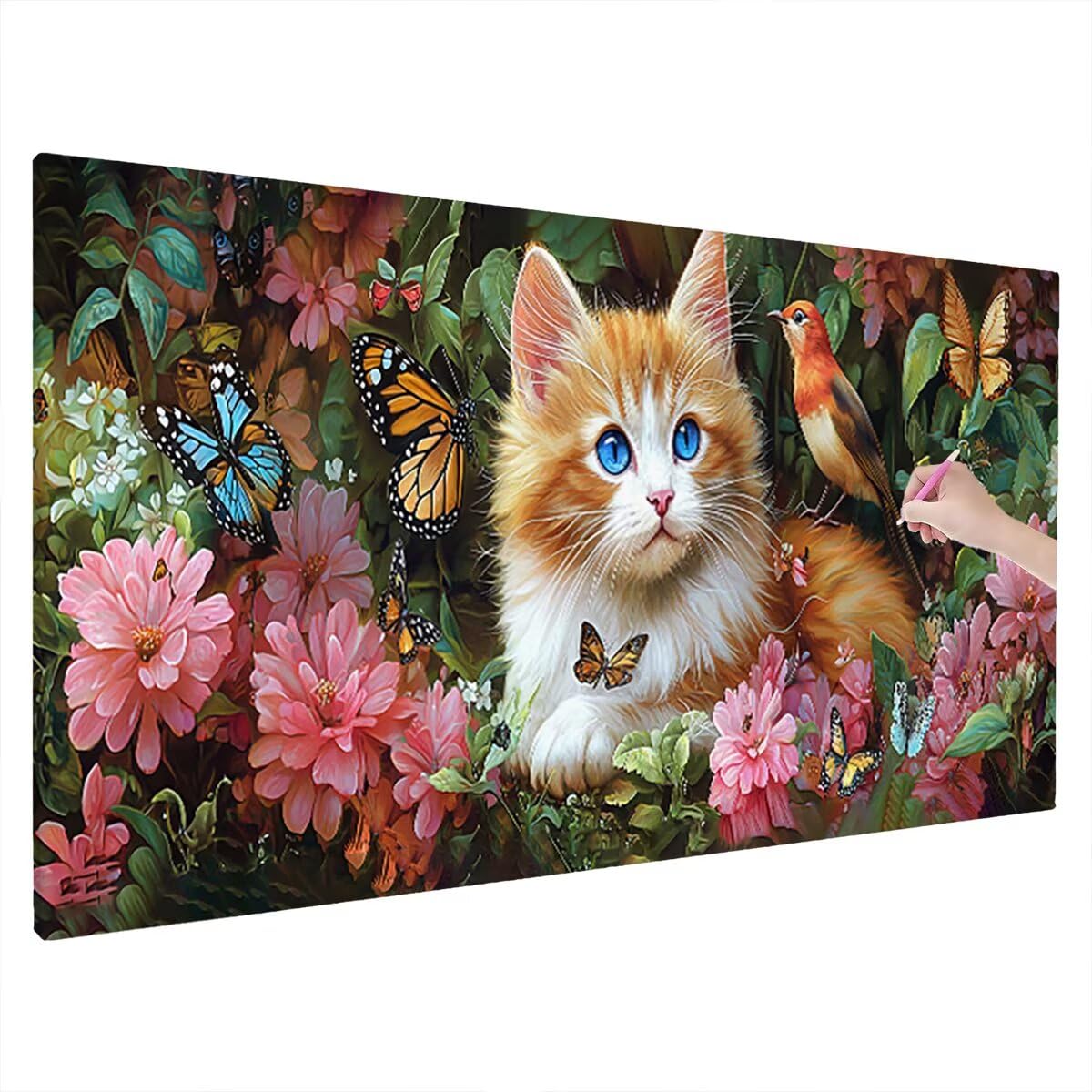 Obraz diamentowy duży rozmiar 180 x 70 cm, kot do malowania diamentami kompletny zestaw, rysunki z koralikami do samodzielnego przyklejania dla dorosłych, diamentowe malowanie zestawy do dekoracji