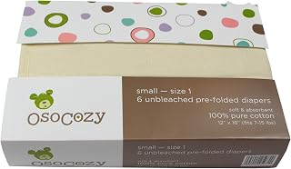 OsoCozy Unbleached Prefold Cloth Diapers Size 1 (7-15 lbs) 6-Pack - 100% Cotton, Soft Absorbent DSQ for Newborns