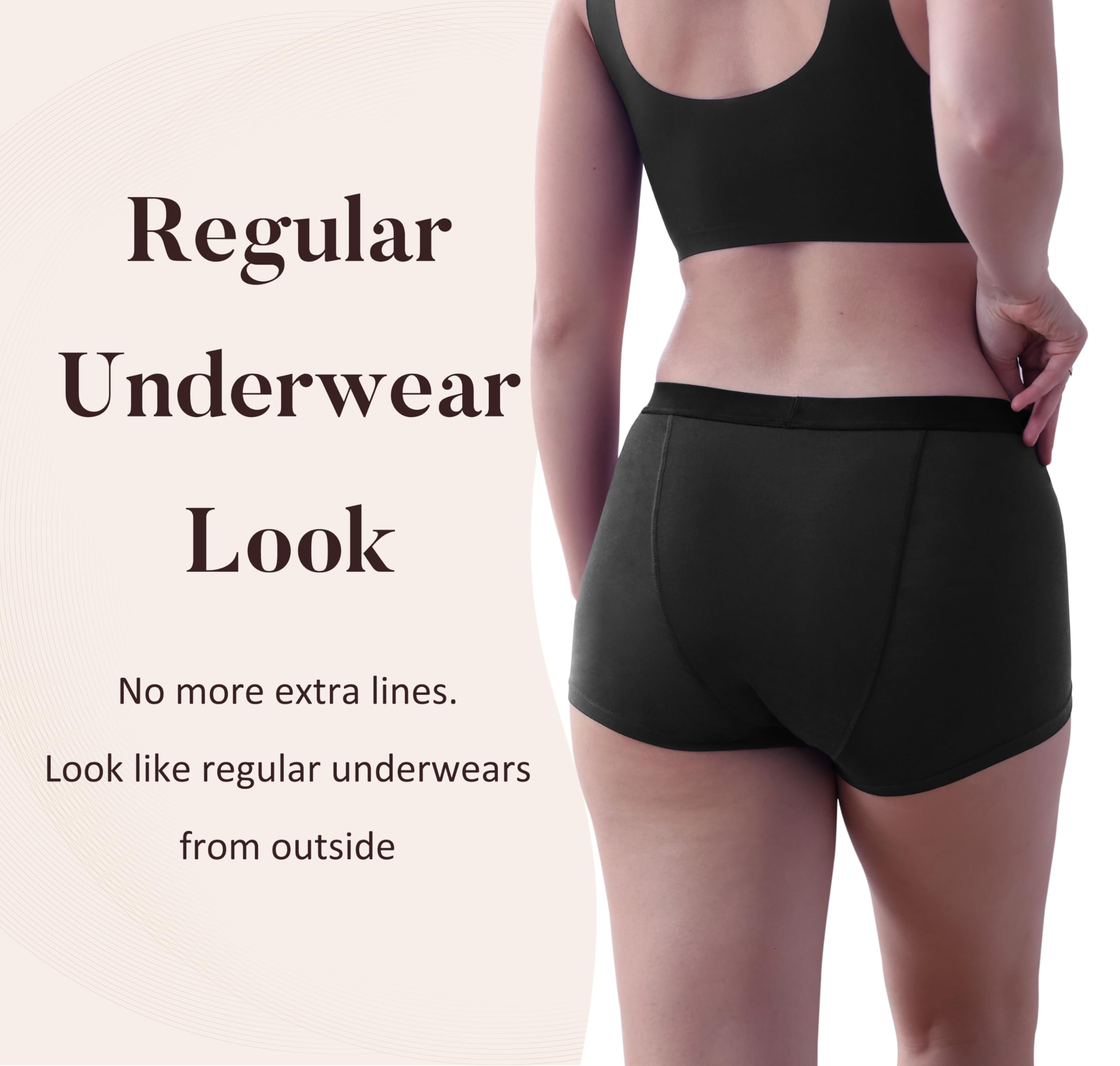 AIRCUTE Waschbare, super saugfähige Harninkontinenz-Unterwäsche für Damen, auslaufsicher, Nachtgebrauch, Jungen-Shorts, 94 g, 3er-Pack (Schwarz, M)