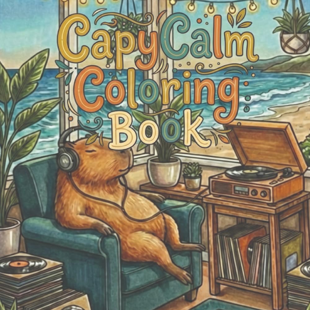 CapyCalm: Calming Music Themed Coloring Book for Relaxation