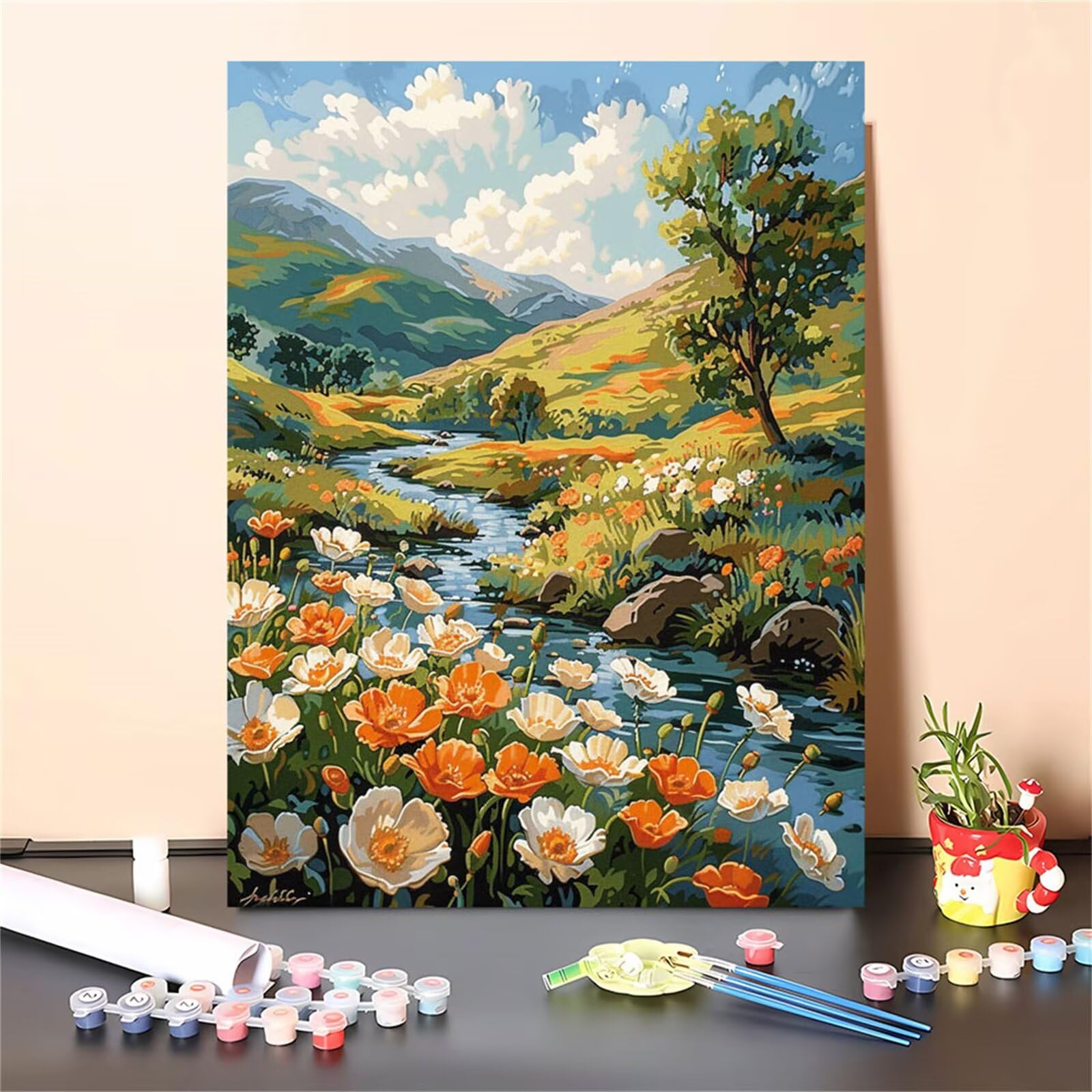 Malen Nach Zahlen Landschaft,Garten Malen Nach Zahlen Kinder Anfänger,Malen-Nach-Zahlen ab 7-9 Jahre Mädchen Geschenke,DIY Ölgemälde Set Pinseln Acrylpigment Leinwan,Wanddeko Wohnzimme 80x100cm M-193