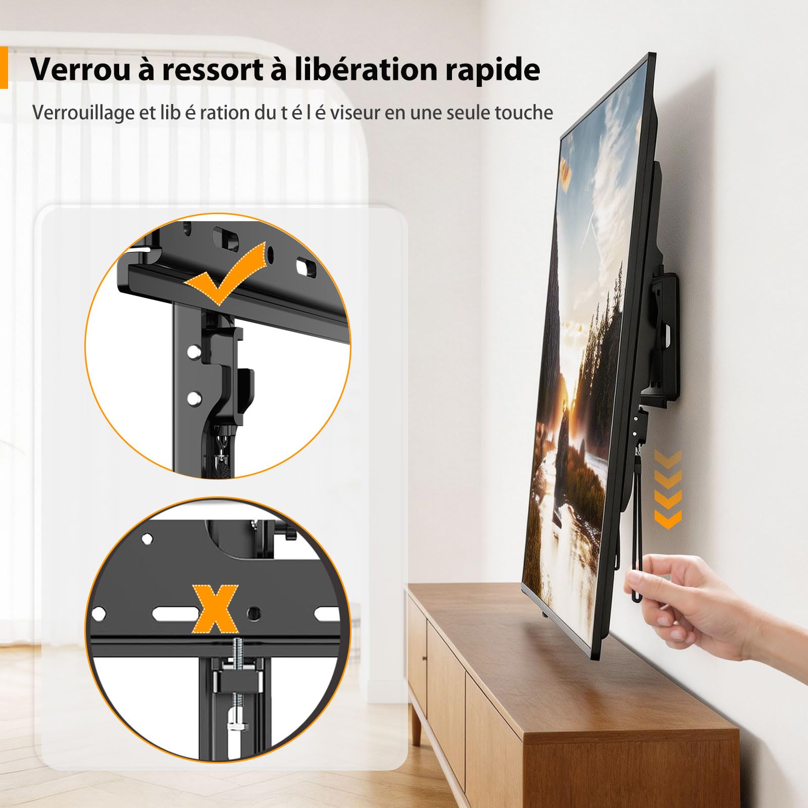 Support Mural TV Fixe Extra Plat pour Écrans 42-90 Pouces ecran,Fixation Murale Tele Grande Taille Lourde Compatible VESA 200x200-700x500mm,accroche Television Mural Charge 100 kg