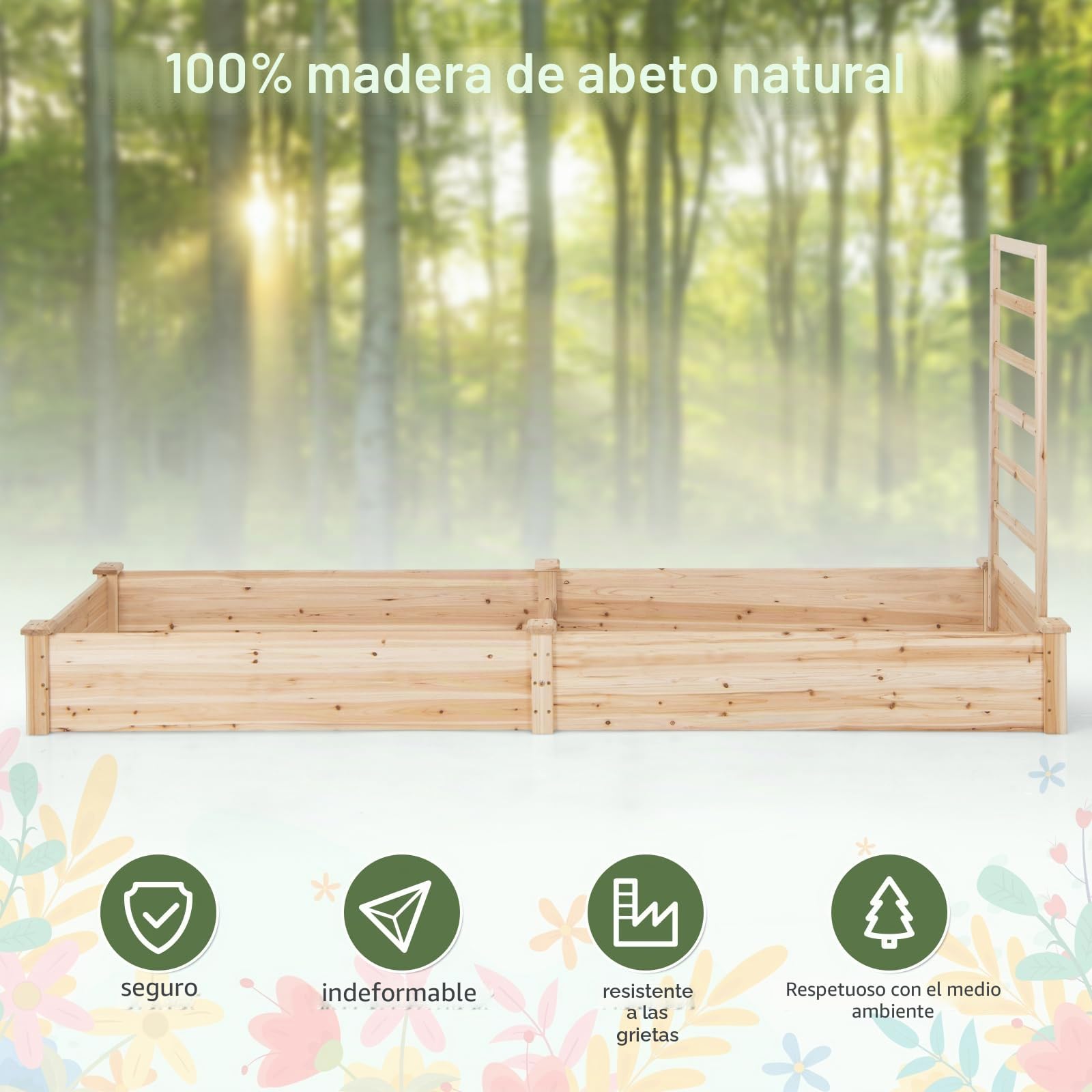 GOPLUS Jardinera con enrejado, bancal alto con enrejado, jardinera con suelo abierto, enrejado de madera de abeto, bancal de hierbas para patio, terraza (235 x 63 x 102 cm)
