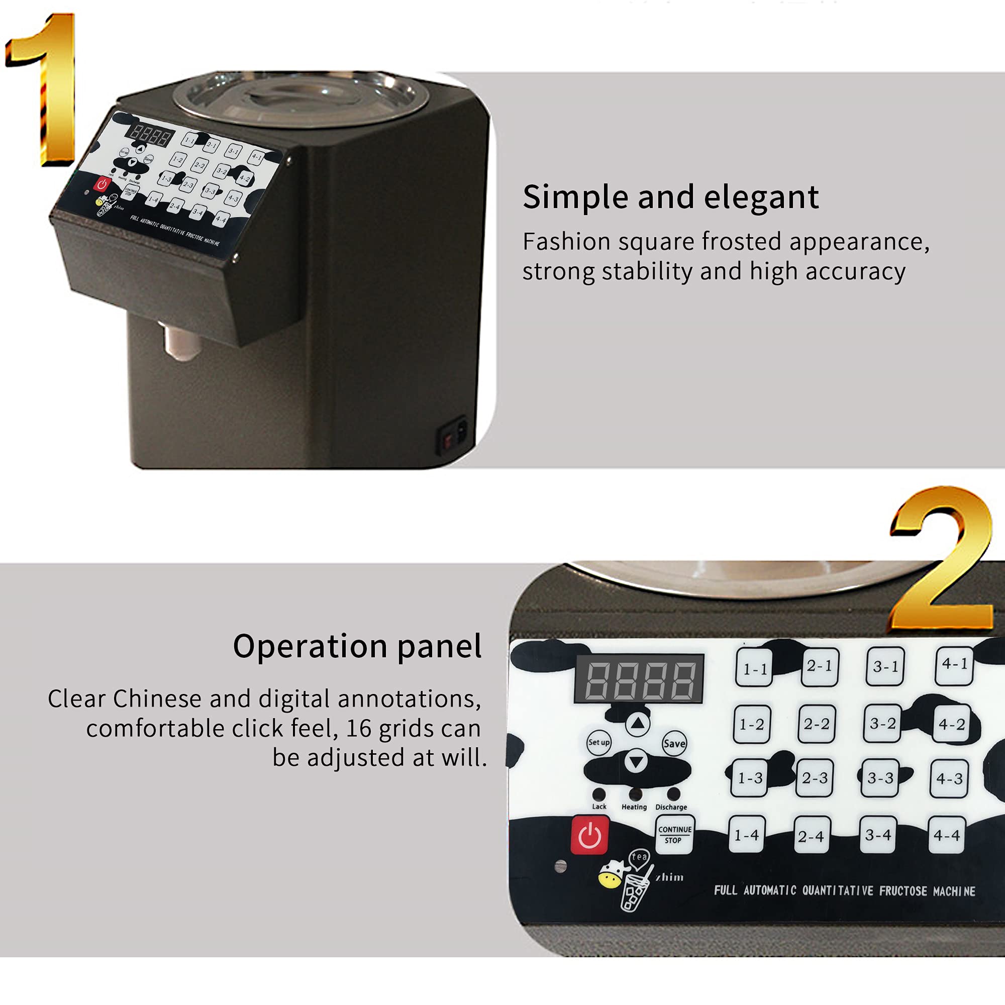 Distributore automatico di fruttosio, dosatrice quantitativa per sciroppo in acciaio inossidabile, capacità 8 l, display LCD, 355 x 250 x 410 mm, per uso commerciale di bubble tea e bevande